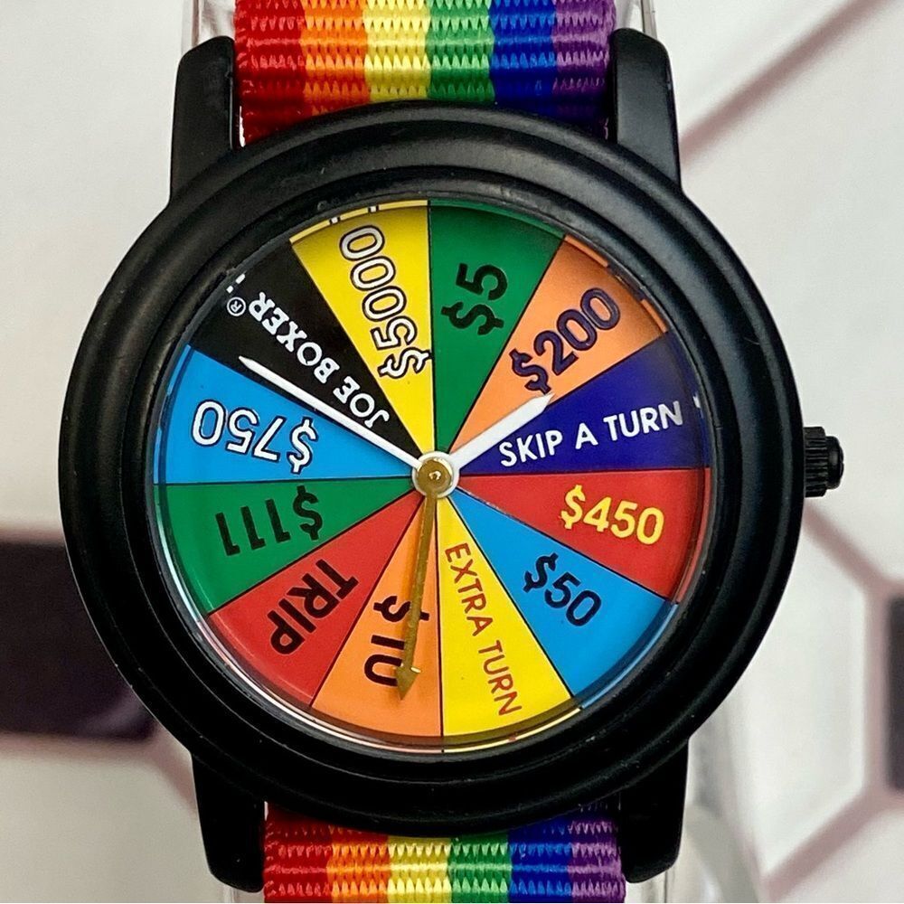 Vintage 1996 Joe Boxer X Timex Wheel of Fortune Men's Unisex Watch Rainbow Strap